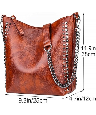 Women Fashion Tote Bag PU Leather Rivet Studded Ladies Purse Chain Shoulder Bag Satchel Work Shopping Brown $12.32 Totes