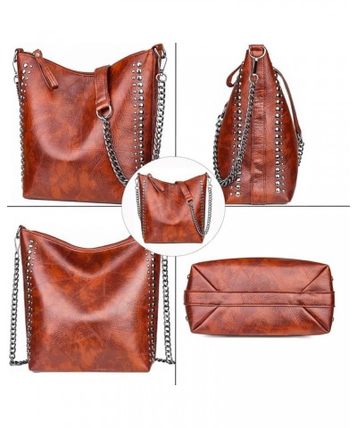 Women Fashion Tote Bag PU Leather Rivet Studded Ladies Purse Chain Shoulder Bag Satchel Work Shopping Brown $12.32 Totes