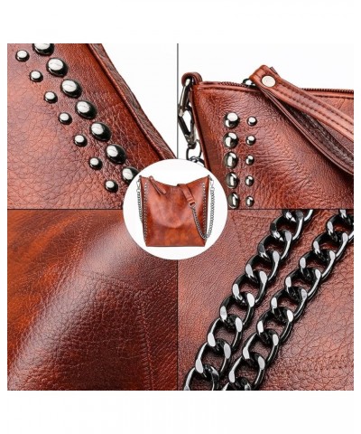 Women Fashion Tote Bag PU Leather Rivet Studded Ladies Purse Chain Shoulder Bag Satchel Work Shopping Brown $12.32 Totes