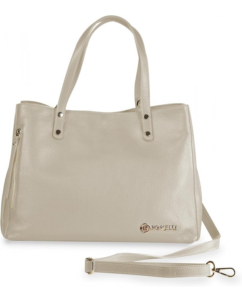 Large Leather Tote Bag Genuine Italian Pebbled Leather Designed and Made in Italy Beige $72.00 Totes