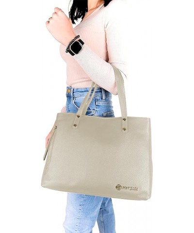 Large Leather Tote Bag Genuine Italian Pebbled Leather Designed and Made in Italy Beige $72.00 Totes