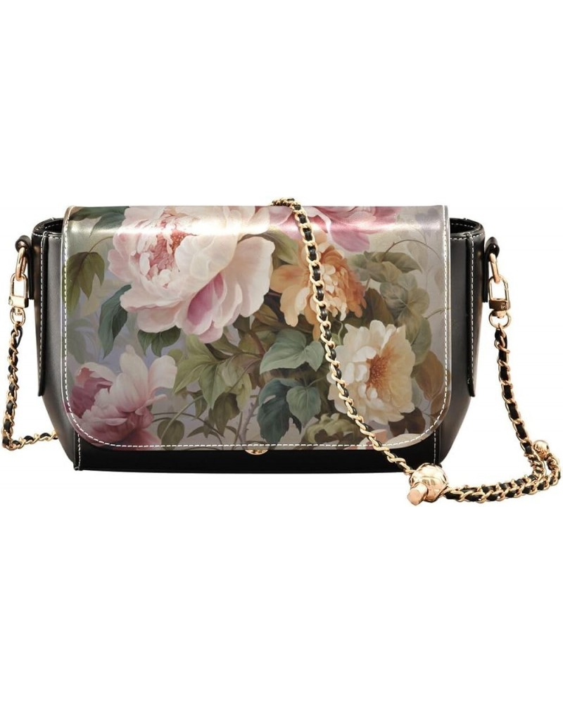 Leather Crossbody Bags, Luxuriously Flowers Crossbody Bag Black Wallet Phone Purses Chain Shoulder Bag Pattern 184 $18.80 Cro...