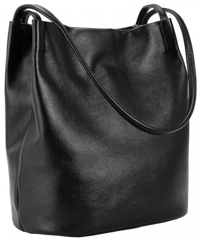 Genuine Leather Tote Bucket Bags Hobo Shoulder Bags Purse and Handbags for Women Trendy Black $37.40 Hobo Bags