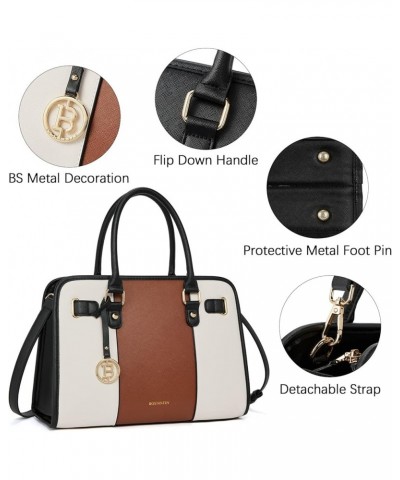 Leather Handbags for Women Designer Satchel Purses Top Handle Tote Work Shoulder Bags A-black&brown $30.66 Satchels