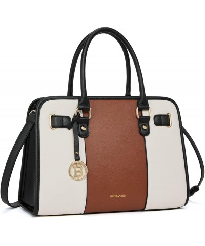 Leather Handbags for Women Designer Satchel Purses Top Handle Tote Work Shoulder Bags A-black&brown $30.66 Satchels