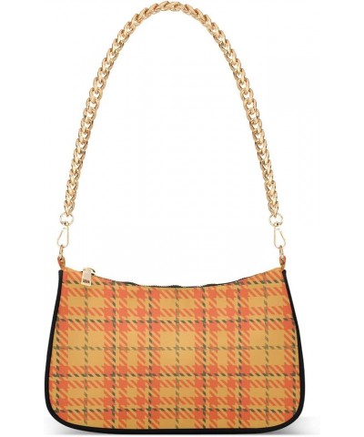 Houndstooth Shoulder Bag for Women Fabric Crescent Handbag with Zipper Chain Clutch Purses Orange Plaid $16.73 Shoulder Bags