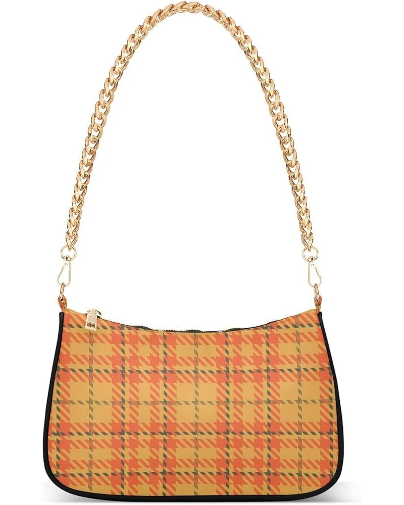 Houndstooth Shoulder Bag for Women Fabric Crescent Handbag with Zipper Chain Clutch Purses Orange Plaid $16.73 Shoulder Bags