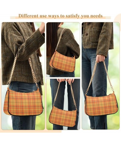 Houndstooth Shoulder Bag for Women Fabric Crescent Handbag with Zipper Chain Clutch Purses Orange Plaid $16.73 Shoulder Bags