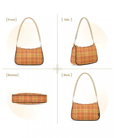 Houndstooth Shoulder Bag for Women Fabric Crescent Handbag with Zipper Chain Clutch Purses Orange Plaid $16.73 Shoulder Bags