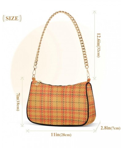 Houndstooth Shoulder Bag for Women Fabric Crescent Handbag with Zipper Chain Clutch Purses Orange Plaid $16.73 Shoulder Bags