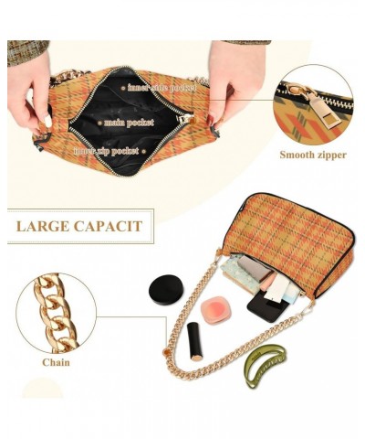 Houndstooth Shoulder Bag for Women Fabric Crescent Handbag with Zipper Chain Clutch Purses Orange Plaid $16.73 Shoulder Bags