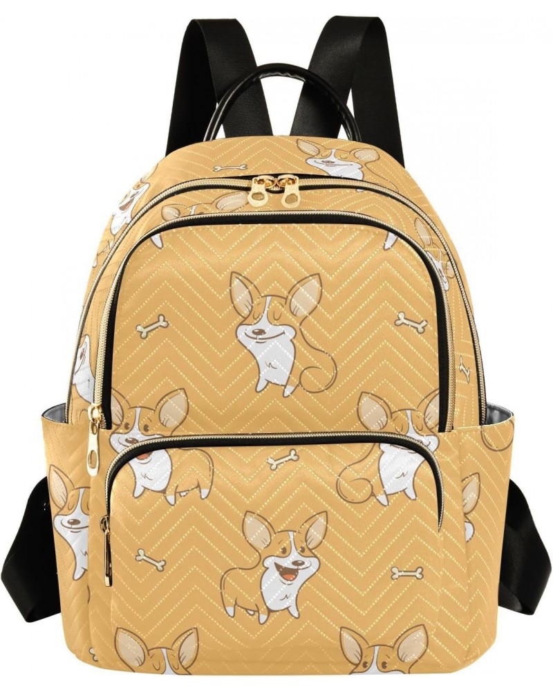 Cartoon Dogs Corgi Fashion Backpack Purse for Women Multipurpose Casual Daypack with Multi Pockets & Secured Zipper Ladies Ha...