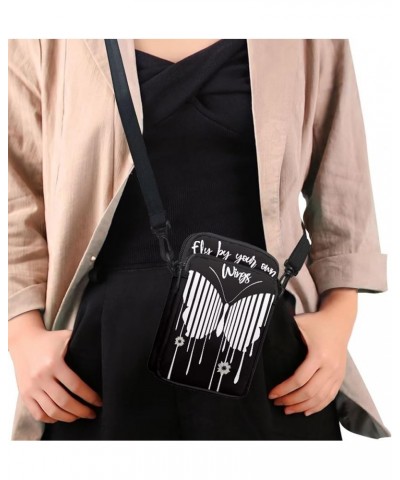 Crossbody Messenger Bag for Women Cell Phone Purse with Double Pockets for Travel Sports White Butterfly $11.00 Crossbody Bags