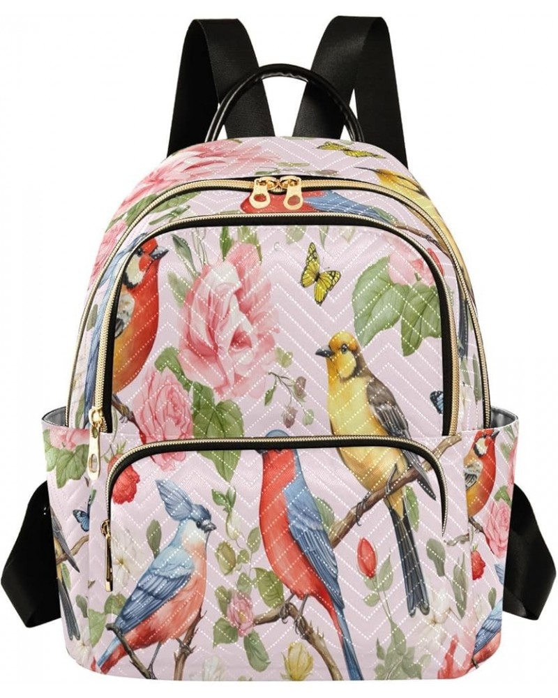 Floral of Birds with Roses Fashion Backpack Purse, Small Backpack Purse for Women, Fashion Backpack Purse for Women, S Floral...