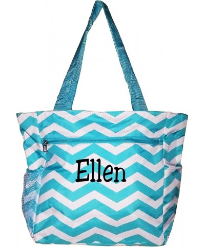 Large Multi - Pocket Fashion Zipper Top Beach Bag Tote - Custom Embroidery Available Aqua Chevron Embroidery Name $12.07 Totes