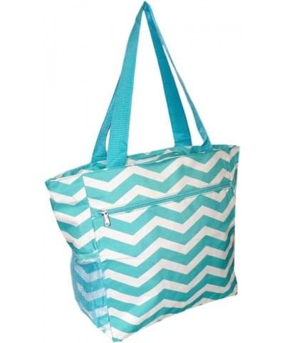 Large Multi - Pocket Fashion Zipper Top Beach Bag Tote - Custom Embroidery Available Aqua Chevron Embroidery Name $12.07 Totes