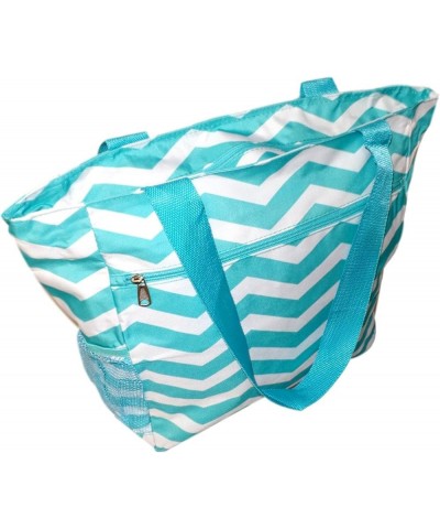 Large Multi - Pocket Fashion Zipper Top Beach Bag Tote - Custom Embroidery Available Aqua Chevron Embroidery Name $12.07 Totes