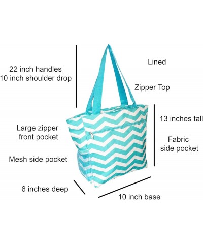 Large Multi - Pocket Fashion Zipper Top Beach Bag Tote - Custom Embroidery Available Aqua Chevron Embroidery Name $12.07 Totes