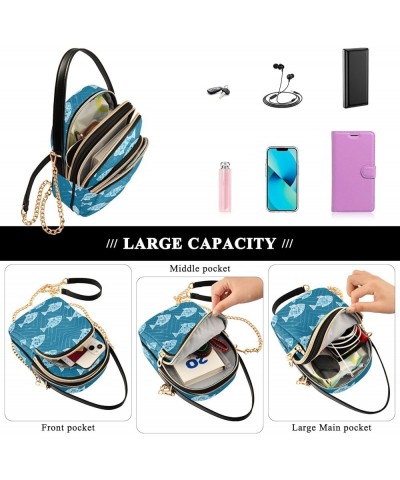 Small Crossbody Cell Phone Bag for Women, Cute Cats Pink Mini Over Shoulder Handbag Purse with Credit Card Slots Sea Fish Cut...