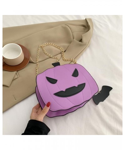 Pumpkin Shoulder Bag Novelty Devil PU Leather Crossbody Purse Fashion Halloween Purses and Handbags Purple $14.01 Shoulder Bags