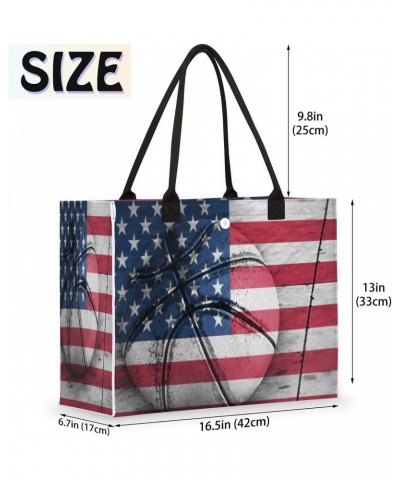 Basketball Retro Usa Flagl Large Tote Bag Shoulder Bag For Women Teachers Nurses Work Shopping Travel Handbag Purse $12.03 Totes