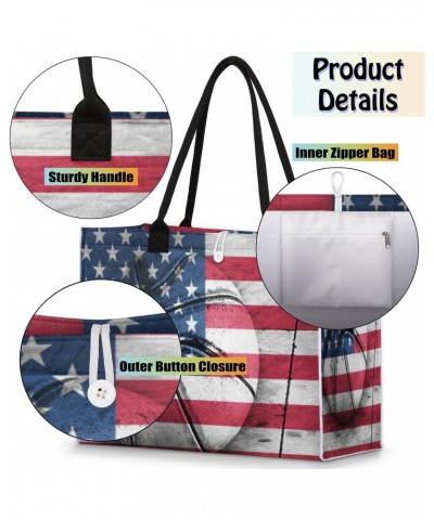 Basketball Retro Usa Flagl Large Tote Bag Shoulder Bag For Women Teachers Nurses Work Shopping Travel Handbag Purse $12.03 Totes