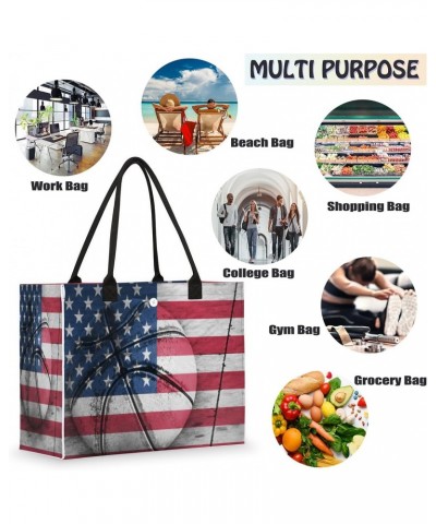 Basketball Retro Usa Flagl Large Tote Bag Shoulder Bag For Women Teachers Nurses Work Shopping Travel Handbag Purse $12.03 Totes