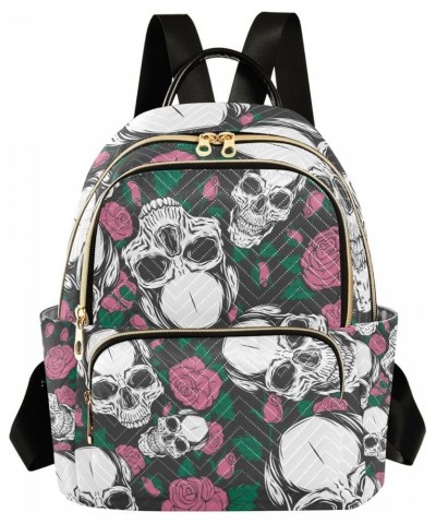 Small Backpack for Women Travel Bag Skulls with Roses Daypack Purse Fashion Shoulder Bag Rucksack Small B108 $12.48 Backpacks