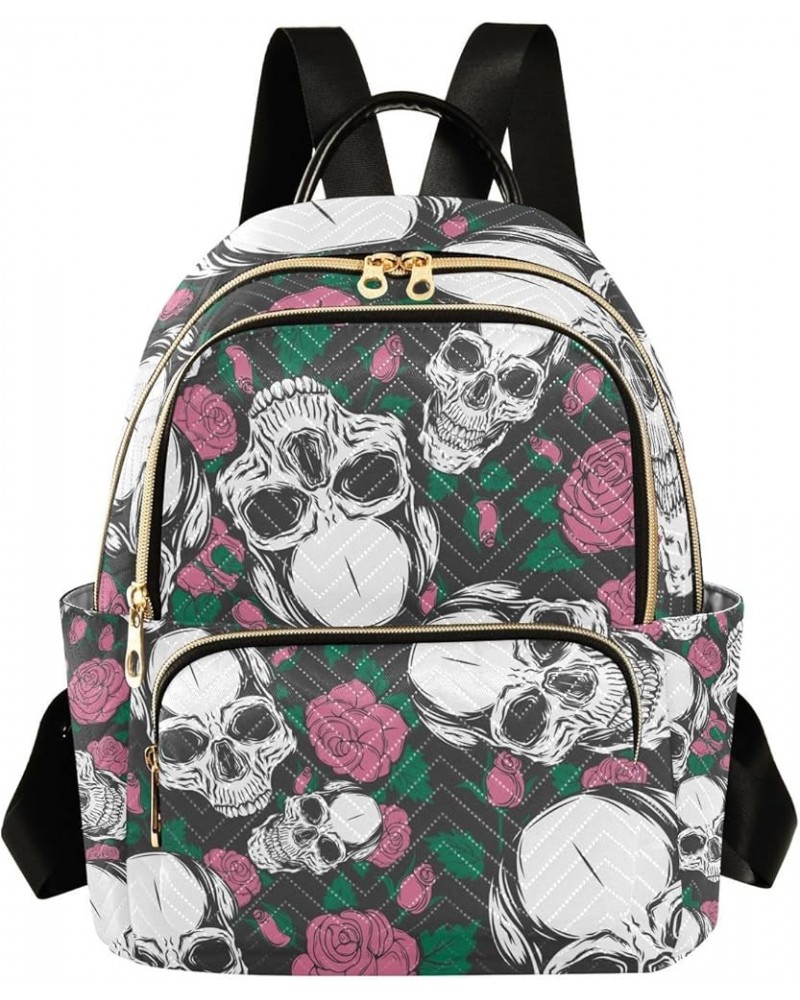 Small Backpack for Women Travel Bag Skulls with Roses Daypack Purse Fashion Shoulder Bag Rucksack Small B108 $12.48 Backpacks