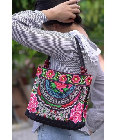 Women Hobo Tote Bag Floral Embroidered Handbags Embroidery Purse Vintage Ethnic Shoulder Bag Tribe 02 $10.70 Totes