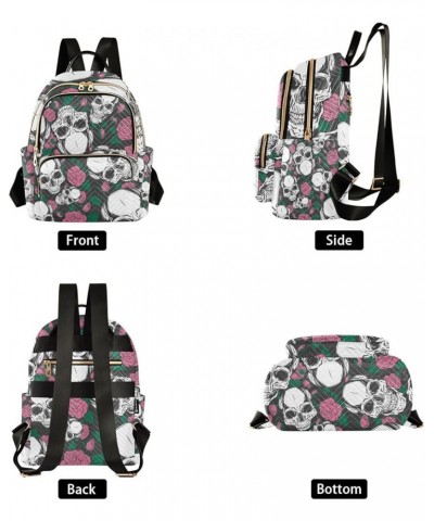 Small Backpack for Women Travel Bag Skulls with Roses Daypack Purse Fashion Shoulder Bag Rucksack Small B108 $12.48 Backpacks