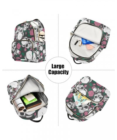 Small Backpack for Women Travel Bag Skulls with Roses Daypack Purse Fashion Shoulder Bag Rucksack Small B108 $12.48 Backpacks