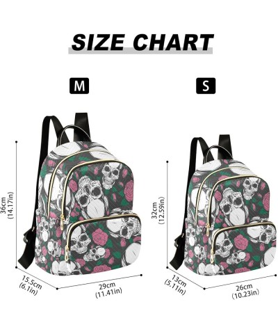 Small Backpack for Women Travel Bag Skulls with Roses Daypack Purse Fashion Shoulder Bag Rucksack Small B108 $12.48 Backpacks