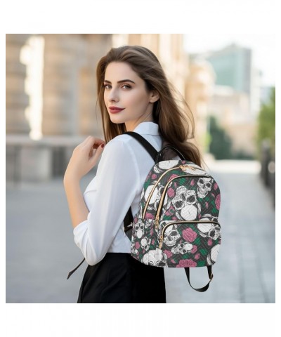 Small Backpack for Women Travel Bag Skulls with Roses Daypack Purse Fashion Shoulder Bag Rucksack Small B108 $12.48 Backpacks