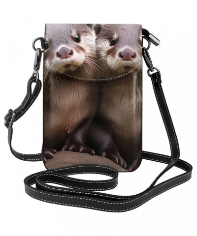 women Small Cell Phone Purse Animal Cute Brown Otters pattern : Multifunction,Soft, durable,Convenient for daily use and trav...