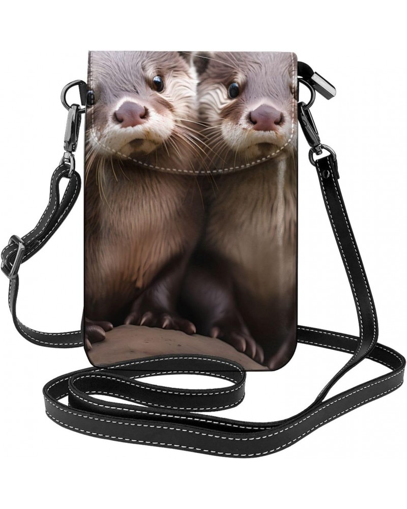 women Small Cell Phone Purse Animal Cute Brown Otters pattern : Multifunction,Soft, durable,Convenient for daily use and trav...