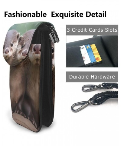 women Small Cell Phone Purse Animal Cute Brown Otters pattern : Multifunction,Soft, durable,Convenient for daily use and trav...