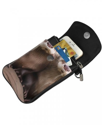 women Small Cell Phone Purse Animal Cute Brown Otters pattern : Multifunction,Soft, durable,Convenient for daily use and trav...