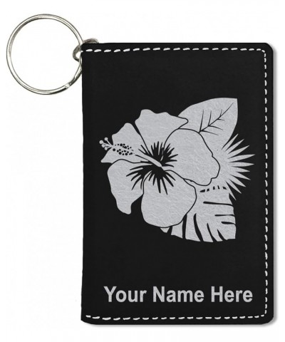 ID Holder Wallet, Hibiscus Flower 2, Personalized Engraving Included (Teal) Black with Silver $15.39 Wallets