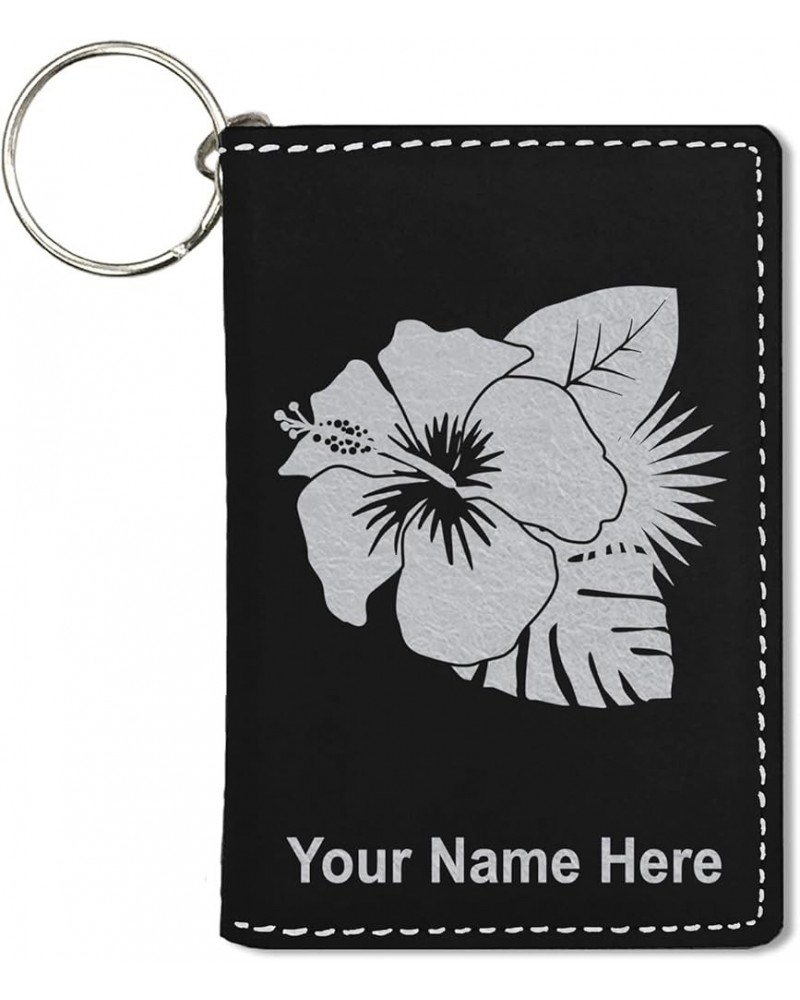 ID Holder Wallet, Hibiscus Flower 2, Personalized Engraving Included (Teal) Black with Silver $15.39 Wallets