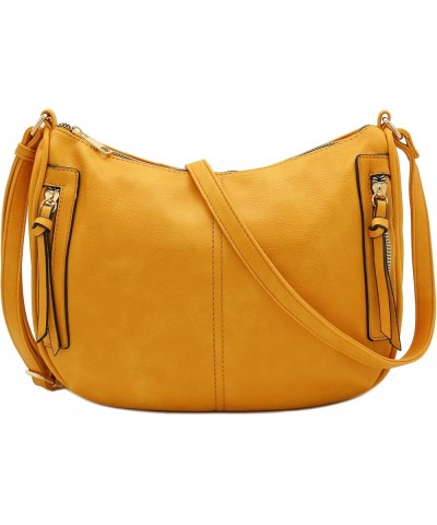 Faux Leather Two Front Zipper Pocket Crossbody Saddle Bag Mustard $14.86 Crossbody Bags