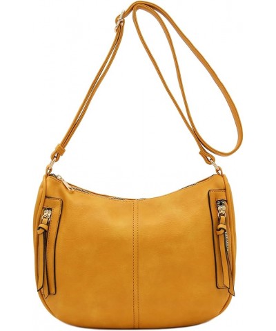 Faux Leather Two Front Zipper Pocket Crossbody Saddle Bag Mustard $14.86 Crossbody Bags