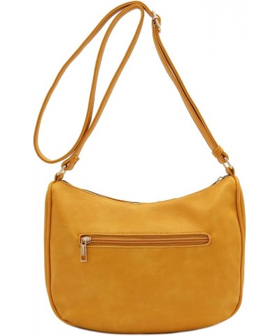 Faux Leather Two Front Zipper Pocket Crossbody Saddle Bag Mustard $14.86 Crossbody Bags