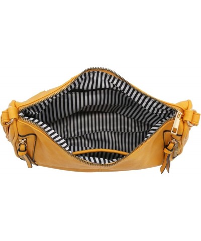 Faux Leather Two Front Zipper Pocket Crossbody Saddle Bag Mustard $14.86 Crossbody Bags