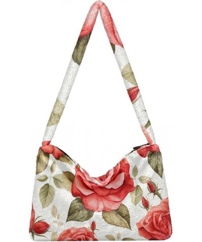 Dinosaurs Cute Plush Tote Bag, Purses for Women Shoulder Bag, Womens Outdoor Bag Watercolor Style Flower With Red Rose-1 $11....