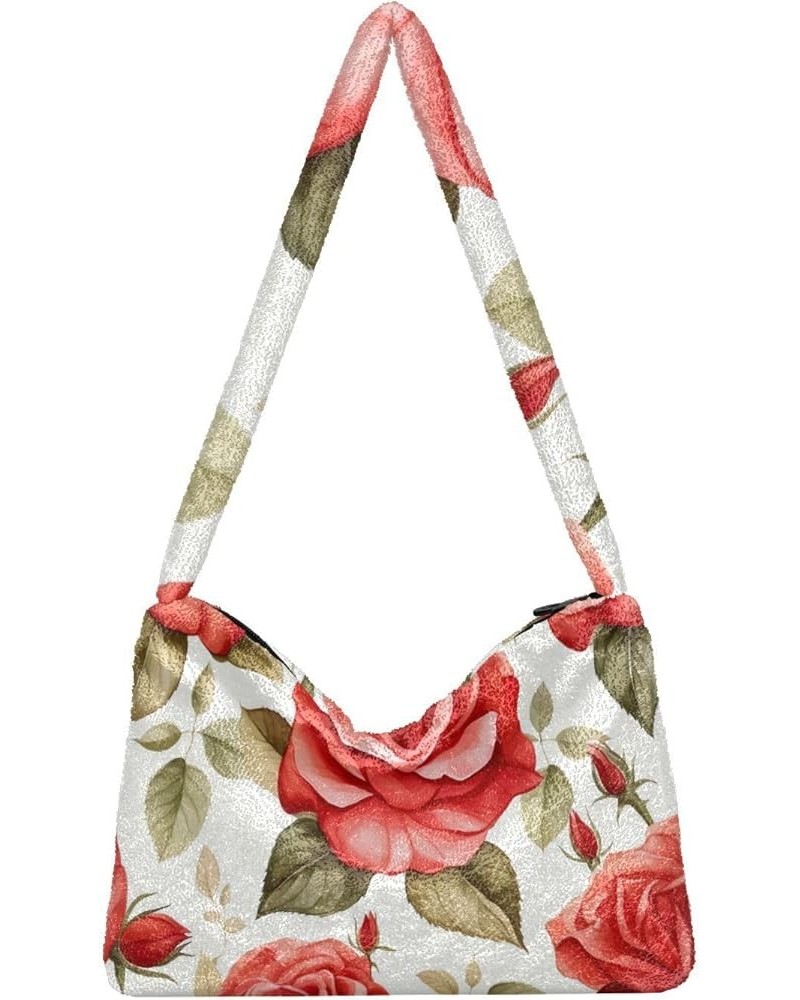 Dinosaurs Cute Plush Tote Bag, Purses for Women Shoulder Bag, Womens Outdoor Bag Watercolor Style Flower With Red Rose-1 $11....