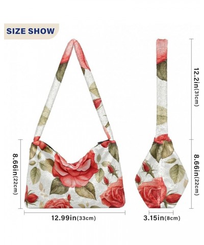 Dinosaurs Cute Plush Tote Bag, Purses for Women Shoulder Bag, Womens Outdoor Bag Watercolor Style Flower With Red Rose-1 $11....