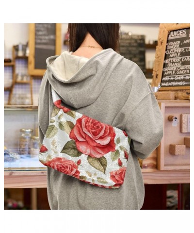 Dinosaurs Cute Plush Tote Bag, Purses for Women Shoulder Bag, Womens Outdoor Bag Watercolor Style Flower With Red Rose-1 $11....