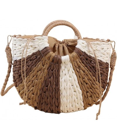 Women Straw Handbag Woven Tote Bag Large Summer Beach Bag Crossbody Bag for Vacation B-khaki $16.65 Crossbody Bags