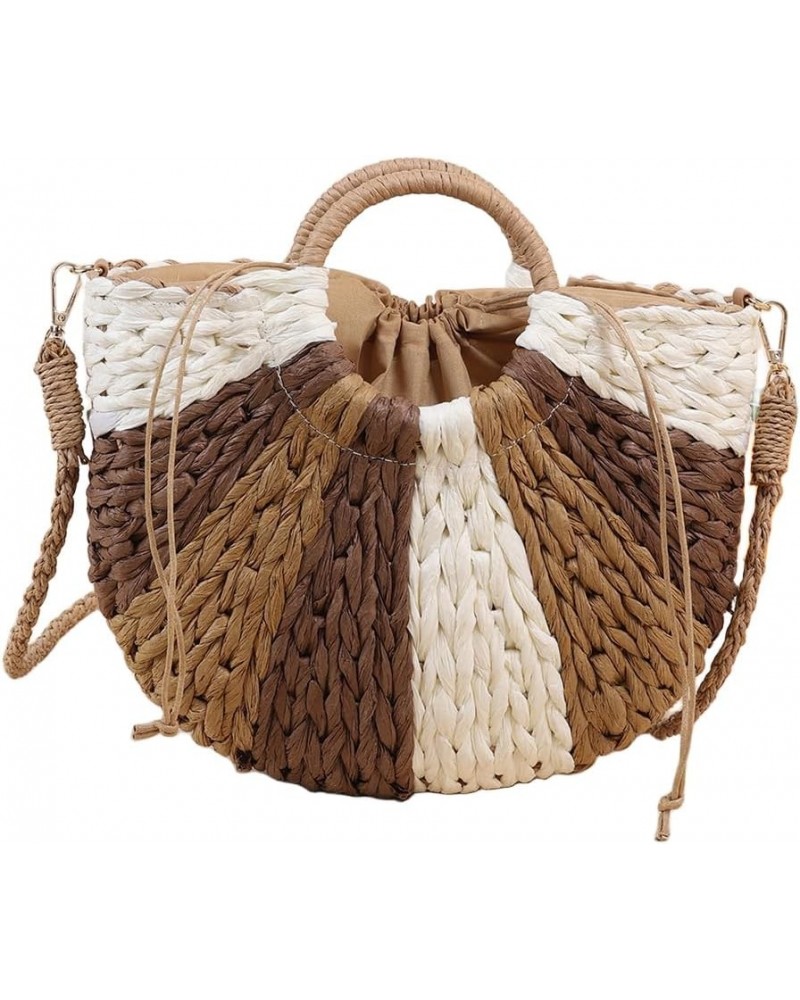 Women Straw Handbag Woven Tote Bag Large Summer Beach Bag Crossbody Bag for Vacation B-khaki $16.65 Crossbody Bags